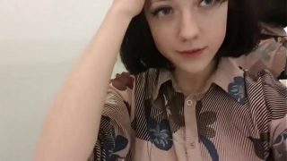Sexy Petite Brunette Teen Babe Stripping & Riding Dildo In Public Dressing Room